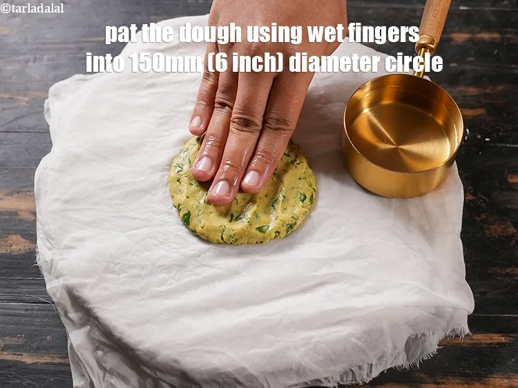 Step 16 – Pat the dough using wet fingers into 150mm (6 inch) diameter circle.