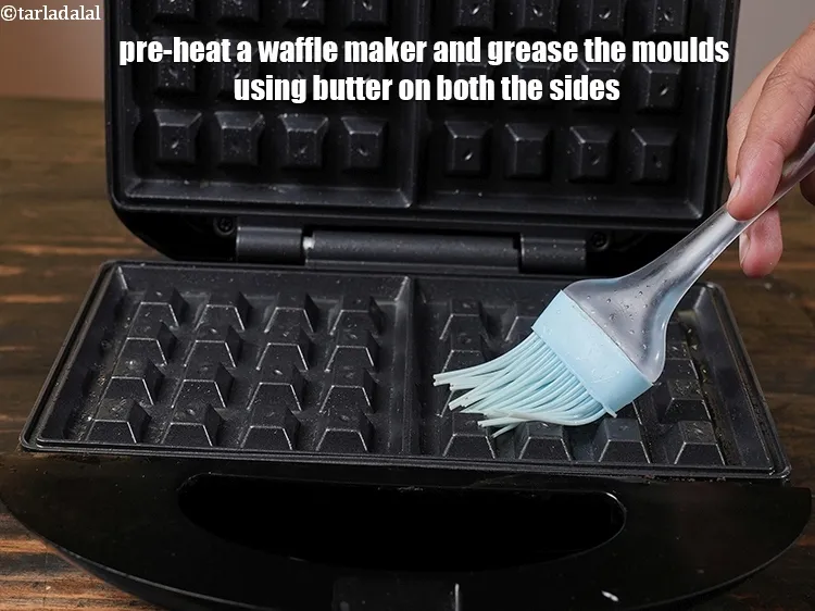 Step 13 – Pre-heat a waffle maker and grease the moulds using 1 tsp butter on both the …