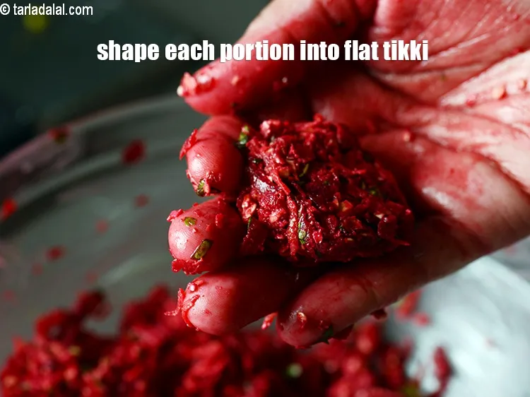 Step 15 – Shape each portion into a 25 mm. (1&rdquo;) flat round tikki.