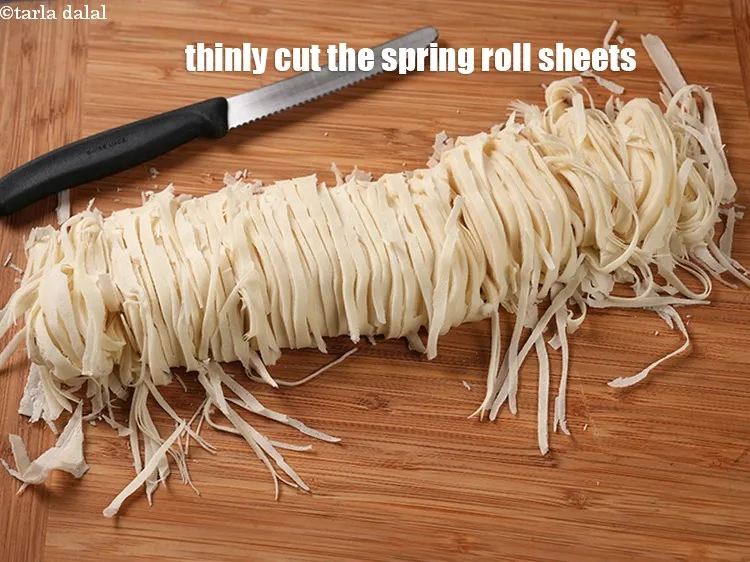 Step 14 – Thinly cut the spring roll sheets.