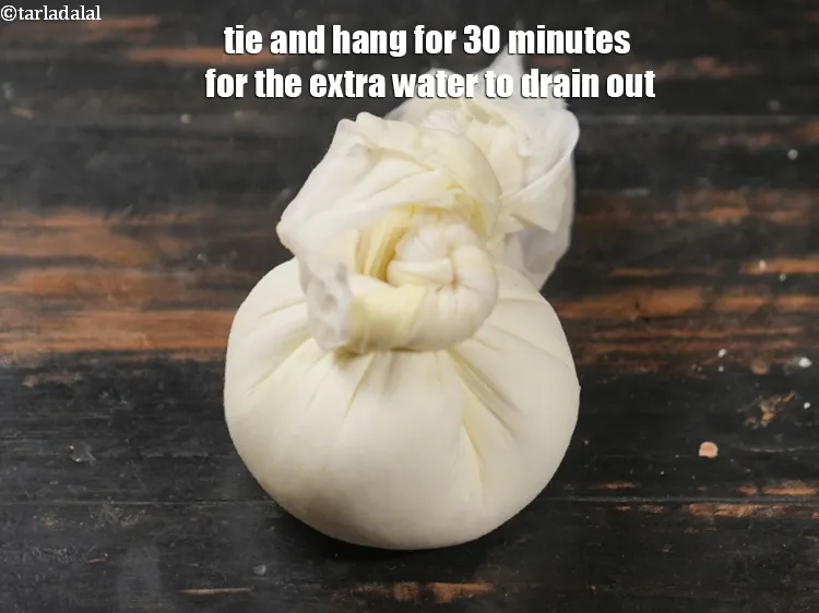 Step 14 – Tie and hang for 30 minutes for the extra water to drain out.