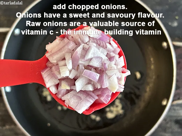 Step 22 – Add&nbsp;<meta charset="UTF-8" />1/4 cup&nbsp;finely&nbsp;<a href="glossary-chopped-onions-722i">chopped onions</a>.&nbsp;Onions have a sweet and savory flavor that complements the …