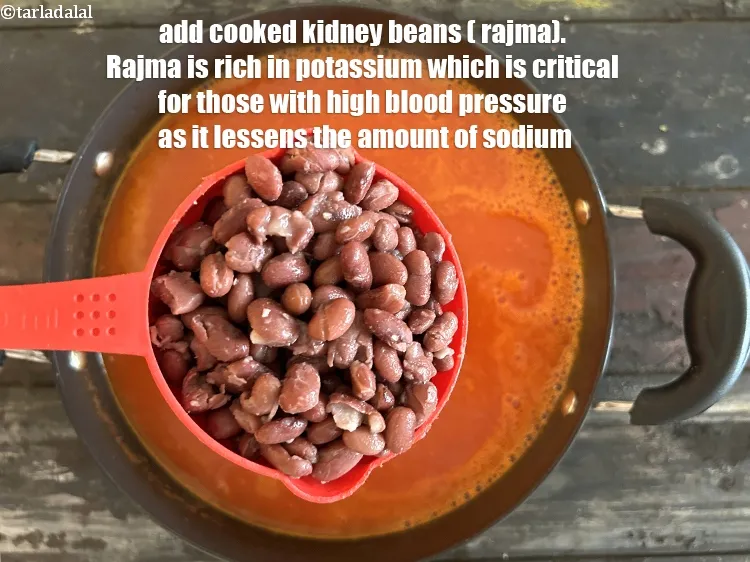 Step 22 – Add&nbsp;<meta charset="UTF-8" />1 cup&nbsp;cooked&nbsp;<a href="glossary-rajma-kidney-beans-197i">rajma (kidney beans)</a>.&nbsp;Rajma has a slightly nutty and earthy flavor that …