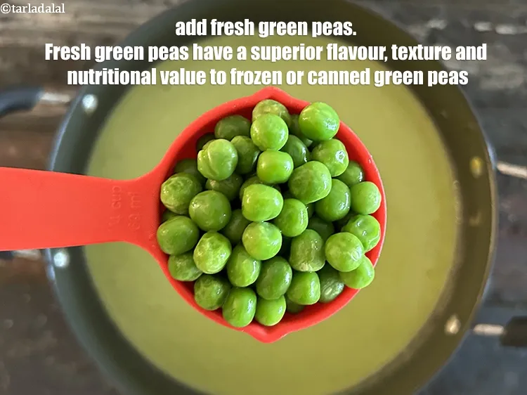 Step 15 – <meta charset="UTF-8" /> Add 1/2 cup&nbsp;fresh&nbsp;<a href="glossary-green-peas-matar-hare-matar-vatana-180i">green peas</a>.&nbsp;Fresh green peas are used in green pea …