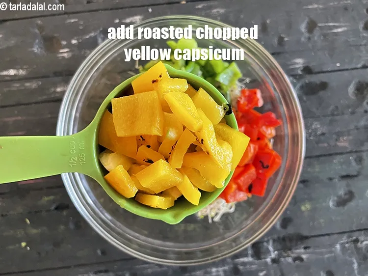 Step 26 – Add 1/4 cup &nbsp;roasted yellow capsicum ( bell peppers).&nbsp;