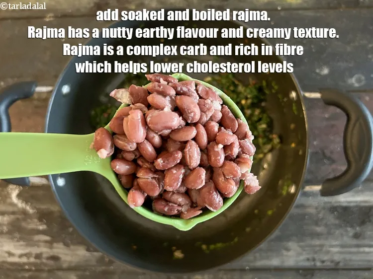 Step 35 – <meta charset="UTF-8" /> Add&nbsp;soaked and&nbsp;<a href="glossary-boiled-rajma-1341i">boiled rajma (kidney beans)</a>.&nbsp;Rajma has a nutty, earthy flavor and …
