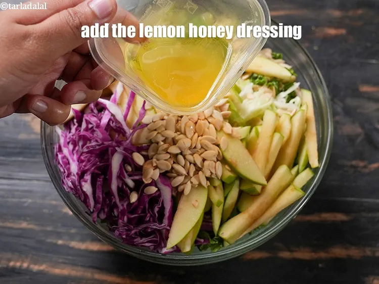 Step 18 – Add the lemon honey dressing.&nbsp;