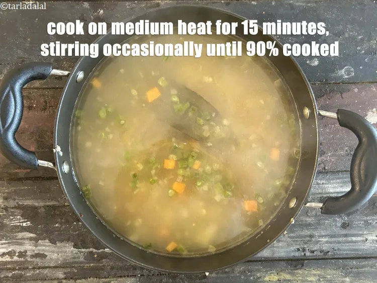 Step 20 – Cook &nbsp;on a medium flame for <strong>15&nbsp;minutes </strong>until 90% cooked or the beans are tender.