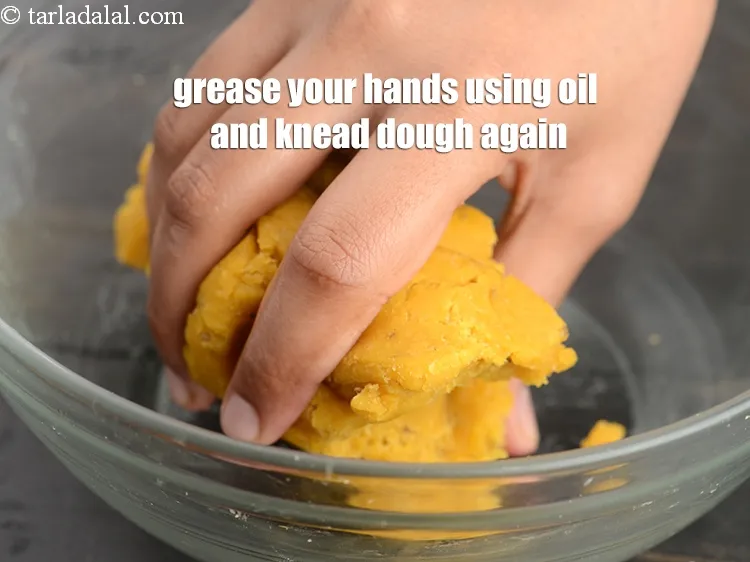 Step 15 – Grease your hands using a little oil and knead the dough once again to smoothen …
