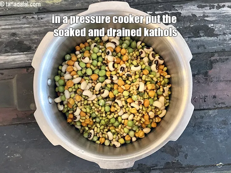 Step 14 – In a pressure cooker put the washed and drained kathols.