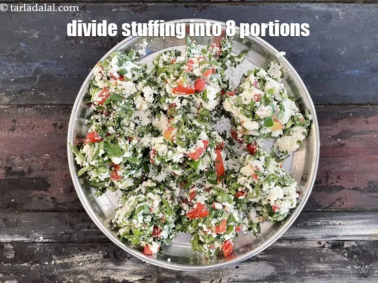 Step 11 – Divide the stuffing into 8 equal portions. Keep aside.