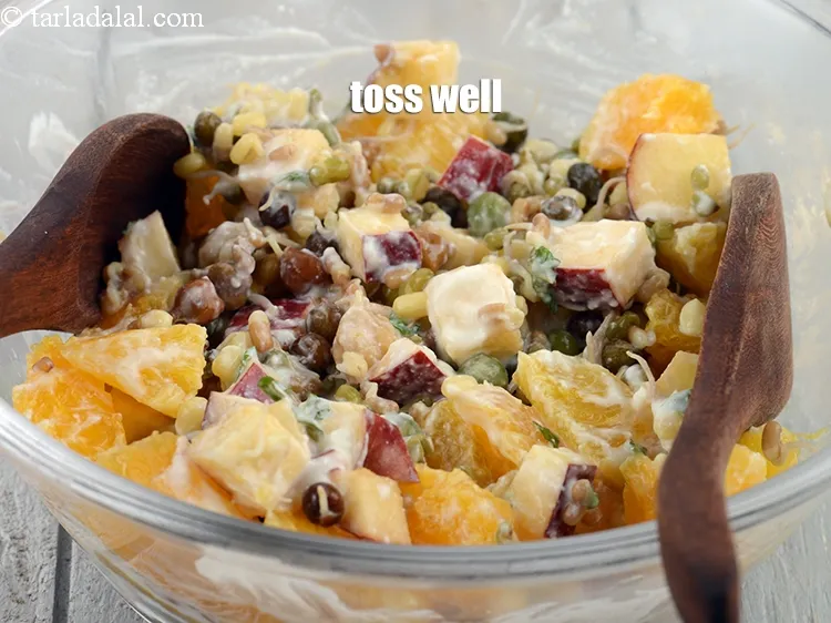Step 23 – Toss <strong>sprouted bean and fruit salad | healthy Indian&nbsp;bean fruit salad |&nbsp;bean curd and fruit …