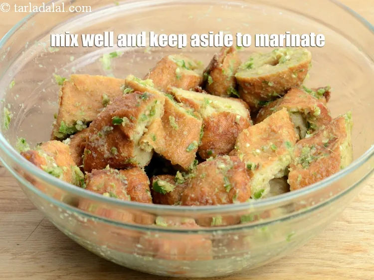 Step 17 – Mix well and keep aside to marinate for 10 to 15 minutes, so that chaap …