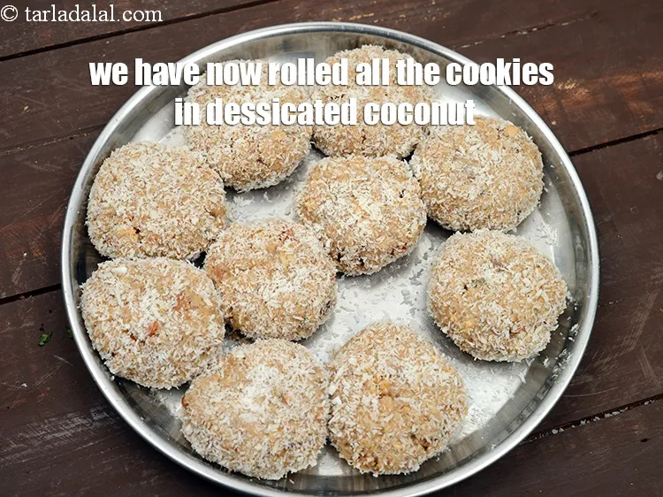 Step 17 – We have now rolled all the cookies in dessicated coconut.