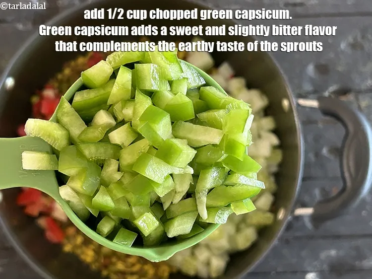 Step 15 – Add&nbsp;1/2 cup chopped green capsicum.&nbsp;Green capsicum adds a sweet and slightly bitter flavor that complements …