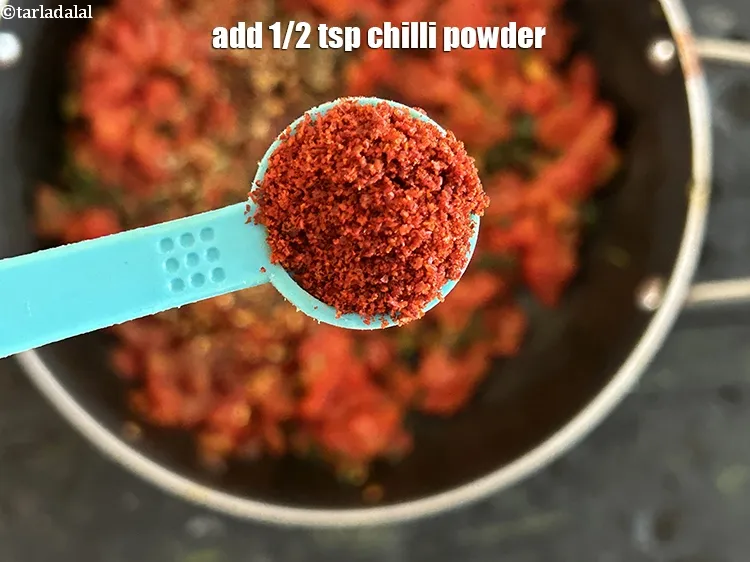 Step 15 – Add&nbsp;<meta charset="UTF-8" />1/2 tsp&nbsp;<a href="glossary-chilli-powder-red-chilli-powder-339i">chilli powder</a>.