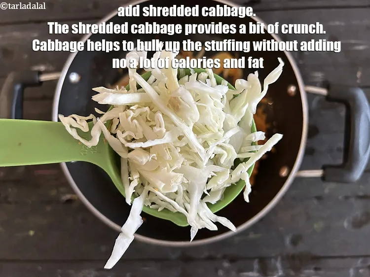 Step 15 – Add&nbsp;1/2 cup&nbsp;<a href="https://www.tarladalal.com/glossary-shredded-cabbage-763i">shredded cabbage</a>.&nbsp;Cabbage adds a nice textural contrast to the soft ragi pancake. The …