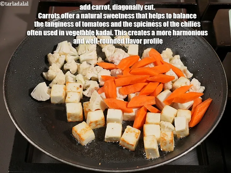Step 15 – Add &frac12; cup <a href="https://www.tarladalal.com/glossary-carrot-gajar-gajjar-253i">carrot</a>, diagonally cut. Carrots offer a natural sweetness that helps to …