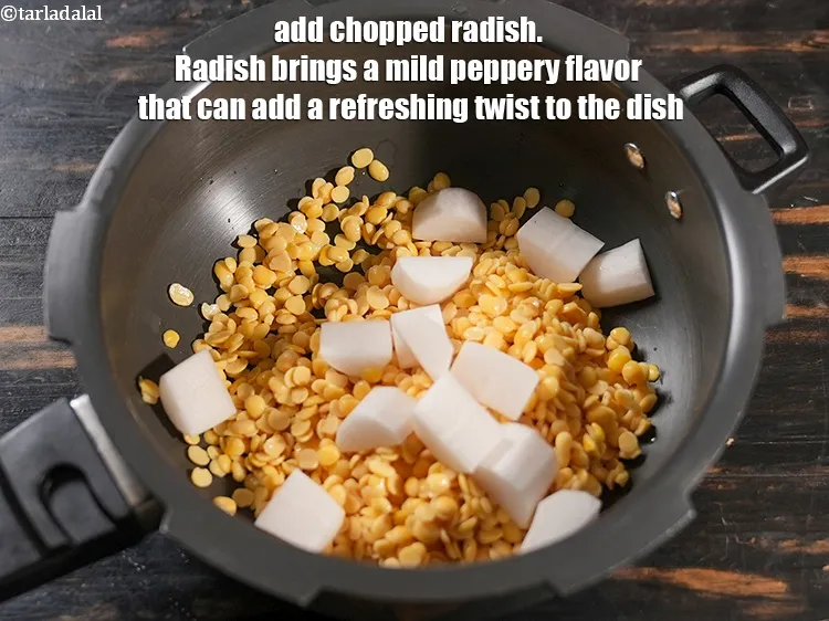 Step 15 – Add &frac12; cup <a href="https://www.tarladalal.com/glossary-chopped-radish-807i">chopped radish (mooli)</a>. Radish brings a mild peppery flavor that can …