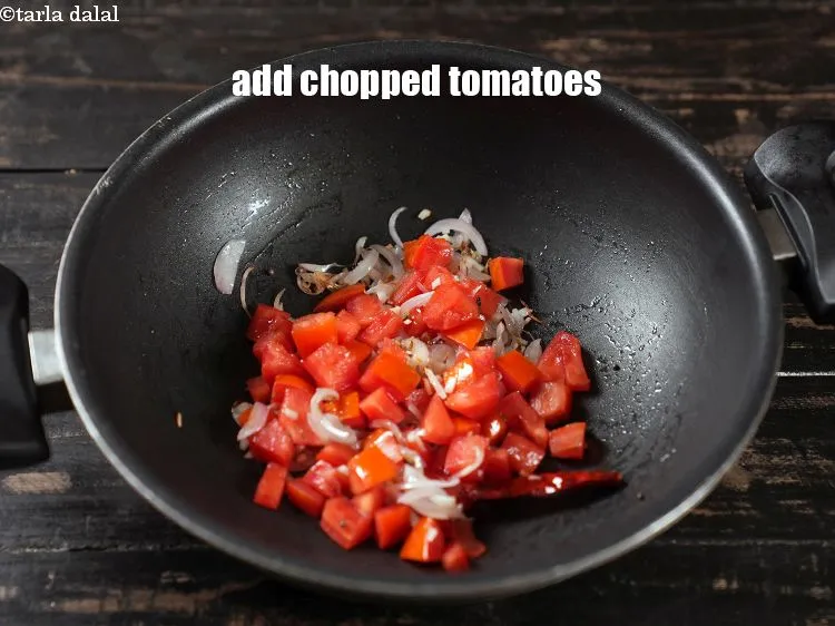 Step 15 – Add &frac12; cup chopped tomatoes.