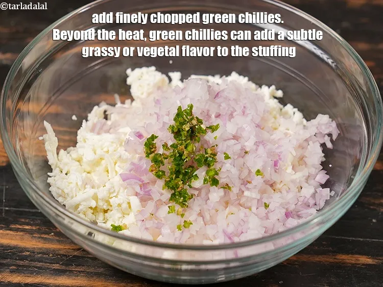 Step 15 – Add 1 tsp finely <a href="https://www.tarladalal.com/glossary-chopped-green-chilli-820i">chopped green chillies</a>. Beyond the heat, green chillies can add …