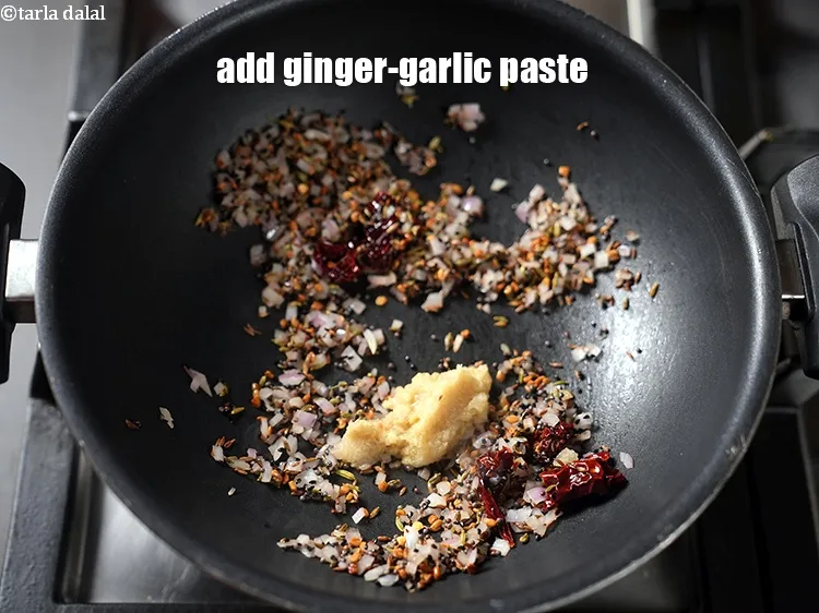 Step 20 – Add 2 tsp&nbsp;<a href="https://www.tarladalal.com/glossary-ginger-garlic-paste-adrak-lehsun-ki-pate-adrak-lahsun-ki-paste-939i">ginger-garlic (adrak-lehsun) paste</a>.