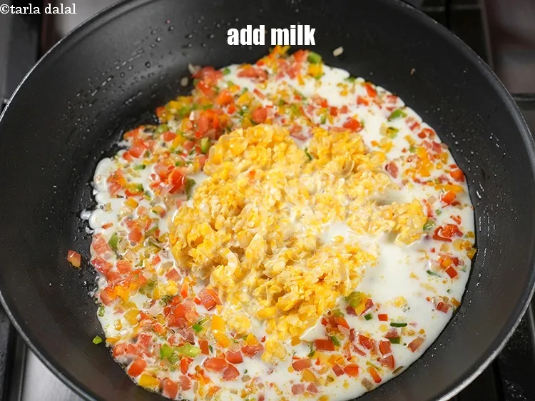 Step 15 – Add &frac12; cup milk.