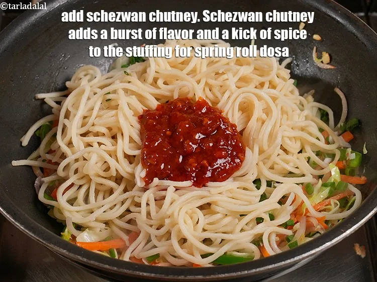 Step 15 – Add 3 tbsp schezwan chutney. Schezwan chutney adds a burst of flavor and a kick …