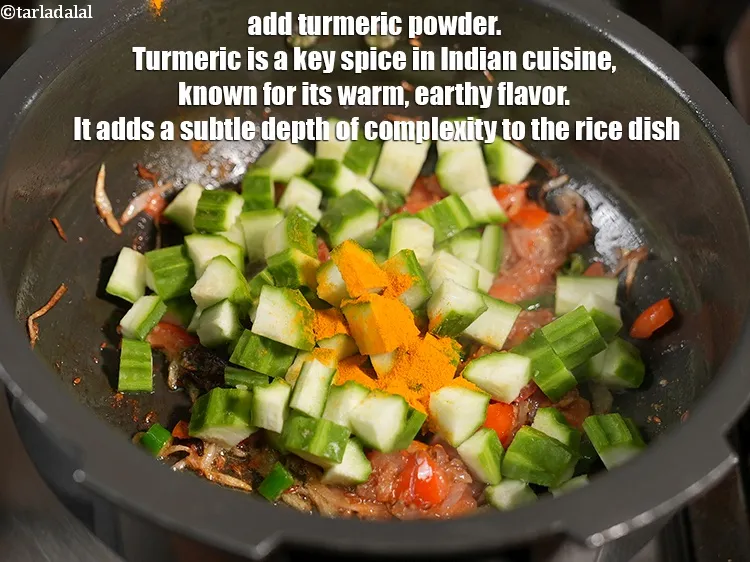 Step 15 – Add &frac12; tsp&nbsp;<a href="https://www.tarladalal.com/glossary-turmeric-powder-haldi-645i">turmeric powder (haldi)</a>. Turmeric is a key spice in Indian cuisine, known …