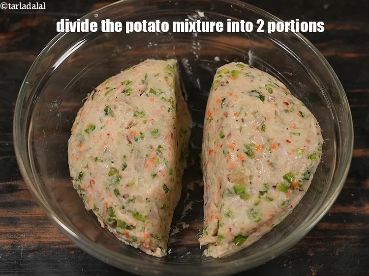 Step 15 – Divide the potato mixture into 2 portions and keep aside.