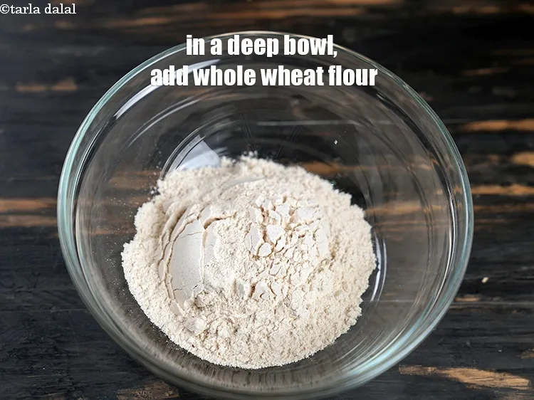 Step 15 – To make <strong>paneer and corn quesadilla</strong>, in a deep bowl, add 3/4 cup <a href="https://www.tarladalal.com/glossary-whole-wheat-flour-gehun-ka-atta-gehun-ka-aata-429i">whole …