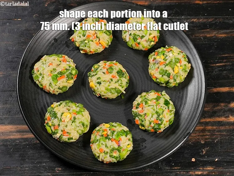 Step 15 – Shape each portion into a 75 mm. (3 inch) diameter flat cutlet.