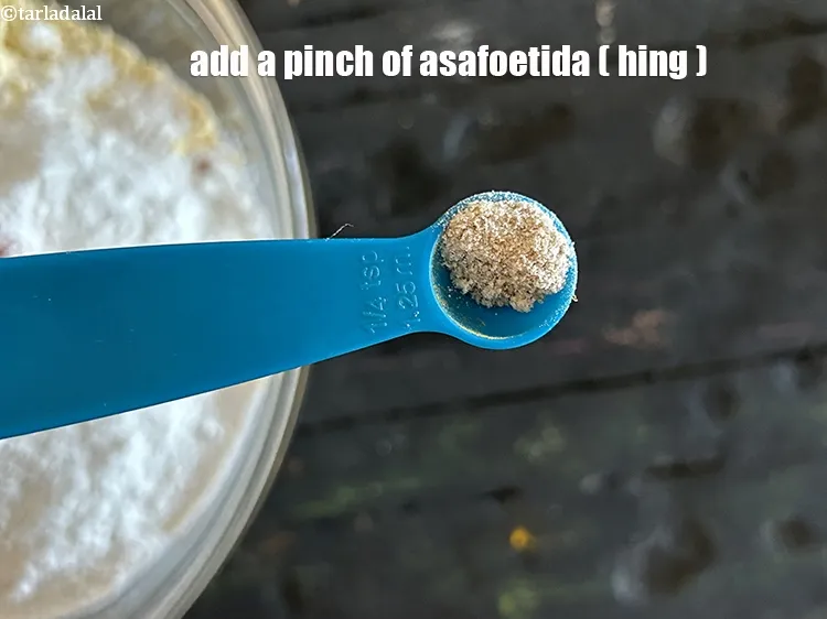Step 15 – Add a pinch (1/8th&nbsp;tsp) of&nbsp;<a href="glossary-asafoetida-hing-113i">asafoetida (hing)</a>.