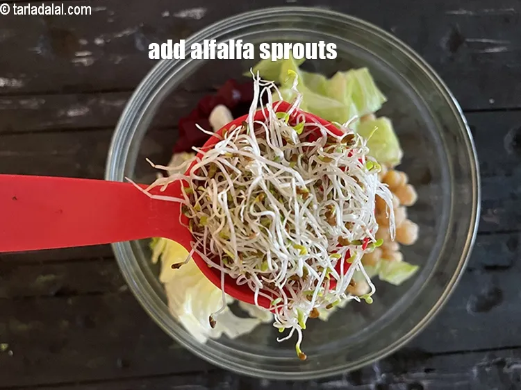 स्टेप 32 – १/४ कप&nbsp;<a href=""https://www.tarladalal.com/glossary-alfalfa-sprouts-alfa-alfa-sprouts-sprouted-alfa-alfa-hindi-542i"">अंकुरित अल्फा अल्फा</a>&nbsp;, ५ मिनट के लिए ठंडे …