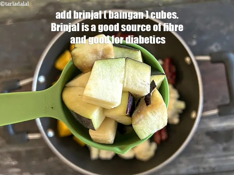 Step 15 – Add&nbsp;<meta charset="UTF-8" />1/2 cup&nbsp;<a href="glossary-brinjal-baingan-eggplant-aubergine-128i">brinjal (baingan / eggplant)</a>&nbsp;, cut into 12 mm. ( 1/2&rdquo;) cubes.&nbsp;It …