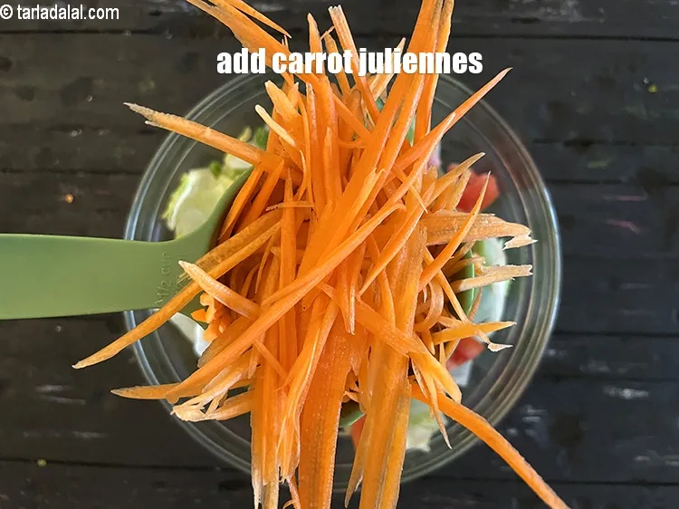 Step 15 – Add&nbsp;1/2 cup carrot juliennes.