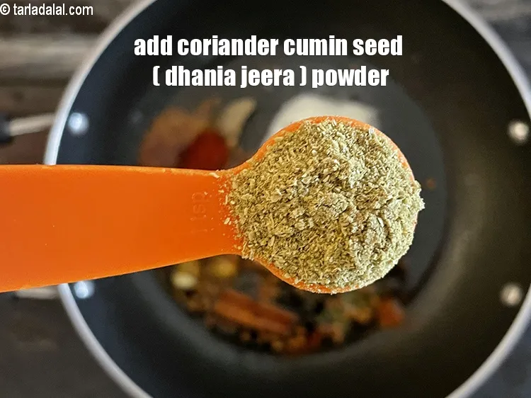 Step 15 – Add&nbsp;<meta charset="UTF-8" />1 tsp&nbsp;<a href="glossary-coriander-cumin-seeds-powder-dhania-jeera-powder-375i">coriander-cumin seeds (dhania-jeera) powder</a>.