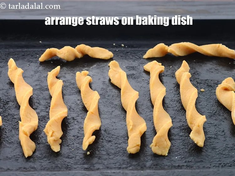 Step 15 – Arrange the straws on an ungreased baking dish. Keep enough distance between the straws so …