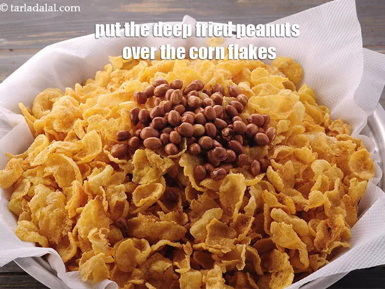 Step 17 – Drain well and place them over the deep-fried conrflakes.