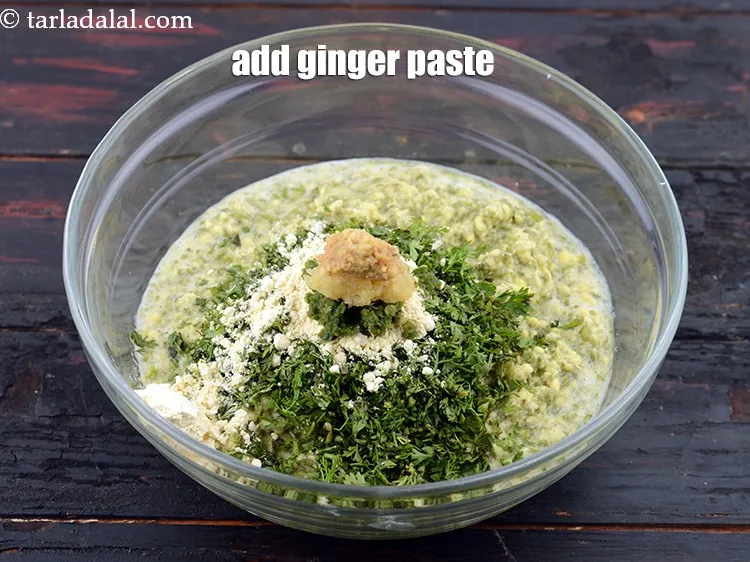 Step 15 – Add 1/2 tsp&nbsp;<a href="https://www.tarladalal.com/glossary-ginger-paste-adrak-ki-paste-457i">ginger (adrak) paste</a>.&nbsp;