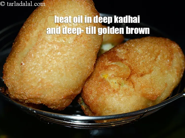 Step 15 – Heat the oil in a deep non-stick kadhai and deep-fry 2 to 3 bread rolls, …