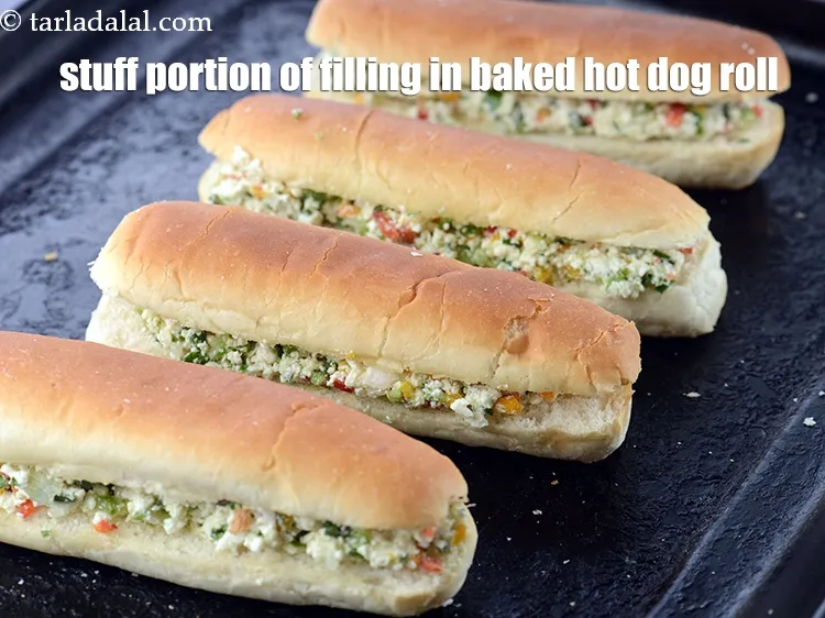 Step 15 – Stuff a portion of the filling on each baked hot dog roll.
