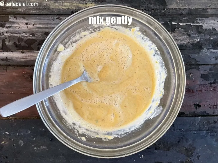 Step 15 – Mix gently after the bubbles form. If you mix fast, then your dhoklas will not …