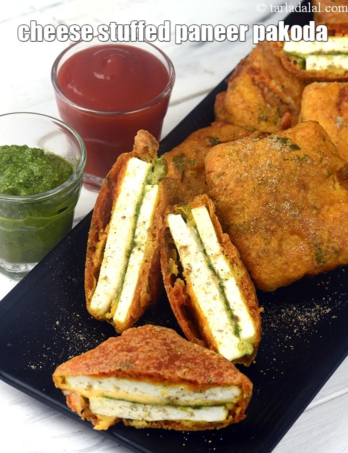 Step 26 – Serve <strong>stuffed paneer pakora recipe | cheese stuffed paneer pakoda | Indian chutney stuffed paneer …