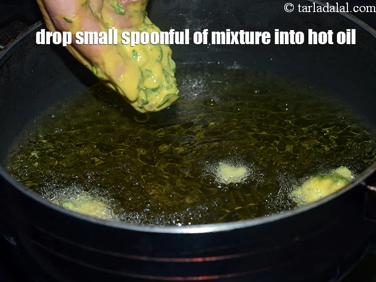 Step 15 – Drop small spoonful of the mixture into the hot oil, a few at a time.