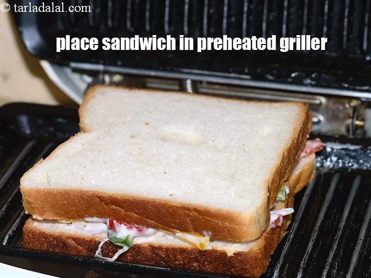 Step 16 – Grill the sandwich for 5 to 6 minutes&nbsp;or till it turns crisp and brown from …