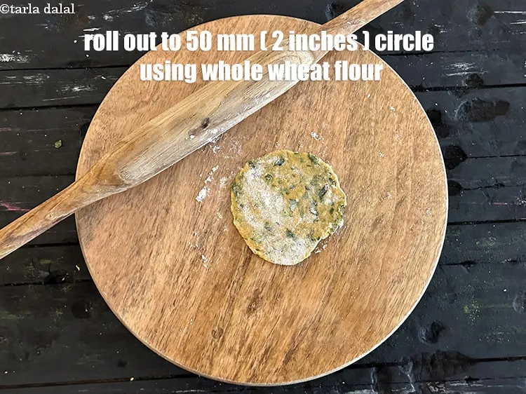 Step 15 – Roll each portion into a 50 mm. (2&rdquo;) diameter thin circle using a little whole …