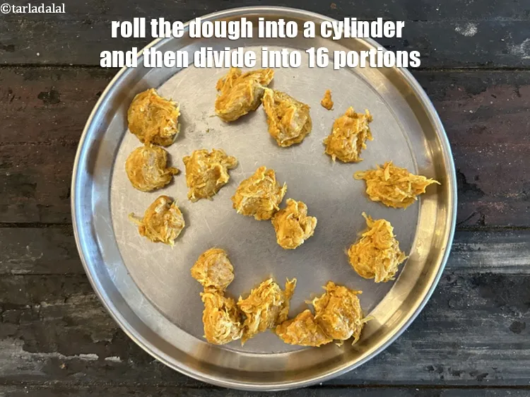 Step 26 – Roll the dough into a cylinder and then divide the dough into 16 equal portions.