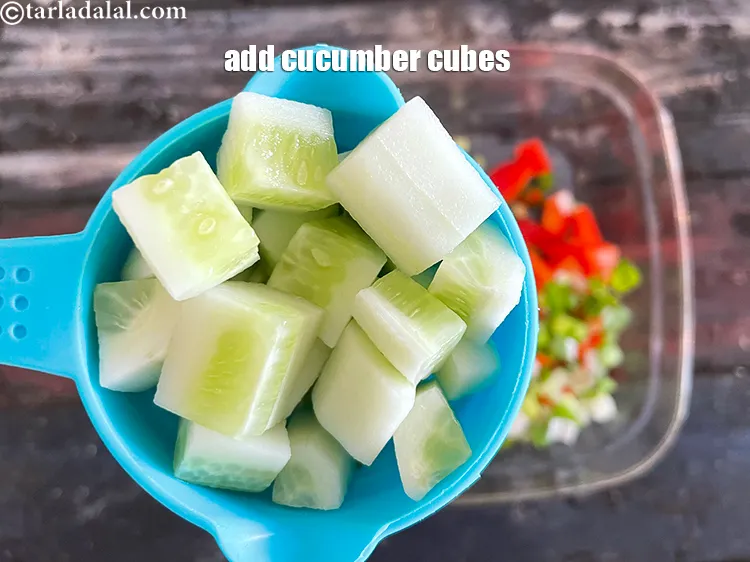 Step 21 – Add&nbsp;<meta charset="UTF-8" />1/2 cup&nbsp;<a href="glossary-cucumber-cubes-726i">cucumber cubes</a>.&nbsp;With that high water content,&nbsp;cucumber&nbsp;act as a broom for our …