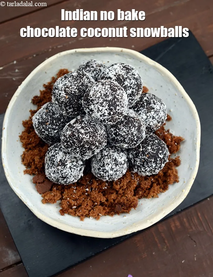 Step 15 – Serve <strong>chocolate snowballs recipe | Indian no bake chocolate coconut snowballs | double chocolate snowballs,</strong> …